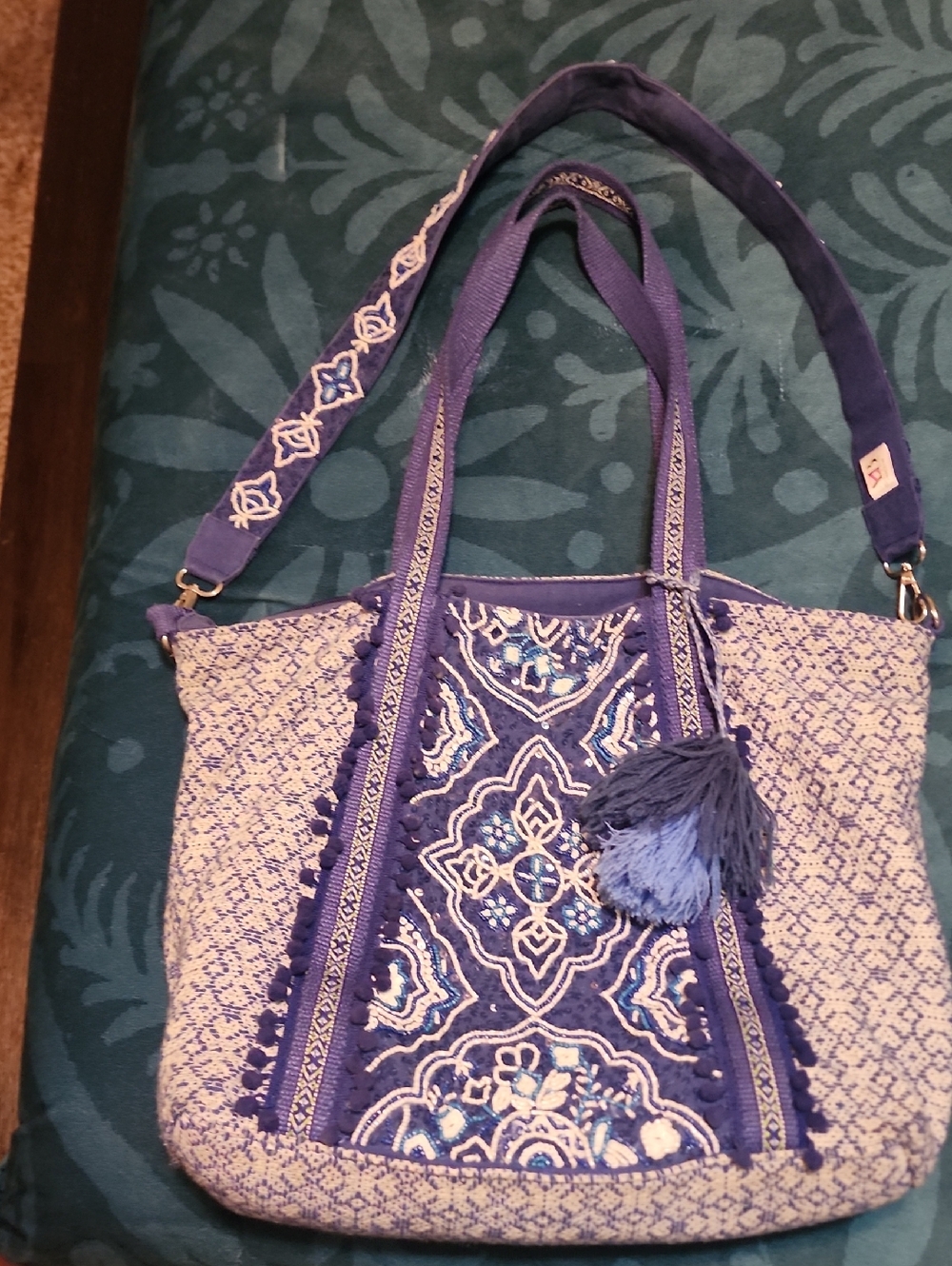 America Beyond Boho Embroidered Purple Tote Bag with Tassel